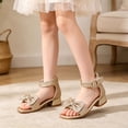 thumbnail image 2 of WAYUTE Girls Sandals Rhinestone Square Toe Buckle High Heel Dress Princess Shoes with Bow Design for Kids Tween Party Wedding,Gold,11.5 Y-12 Y, 2 of 7