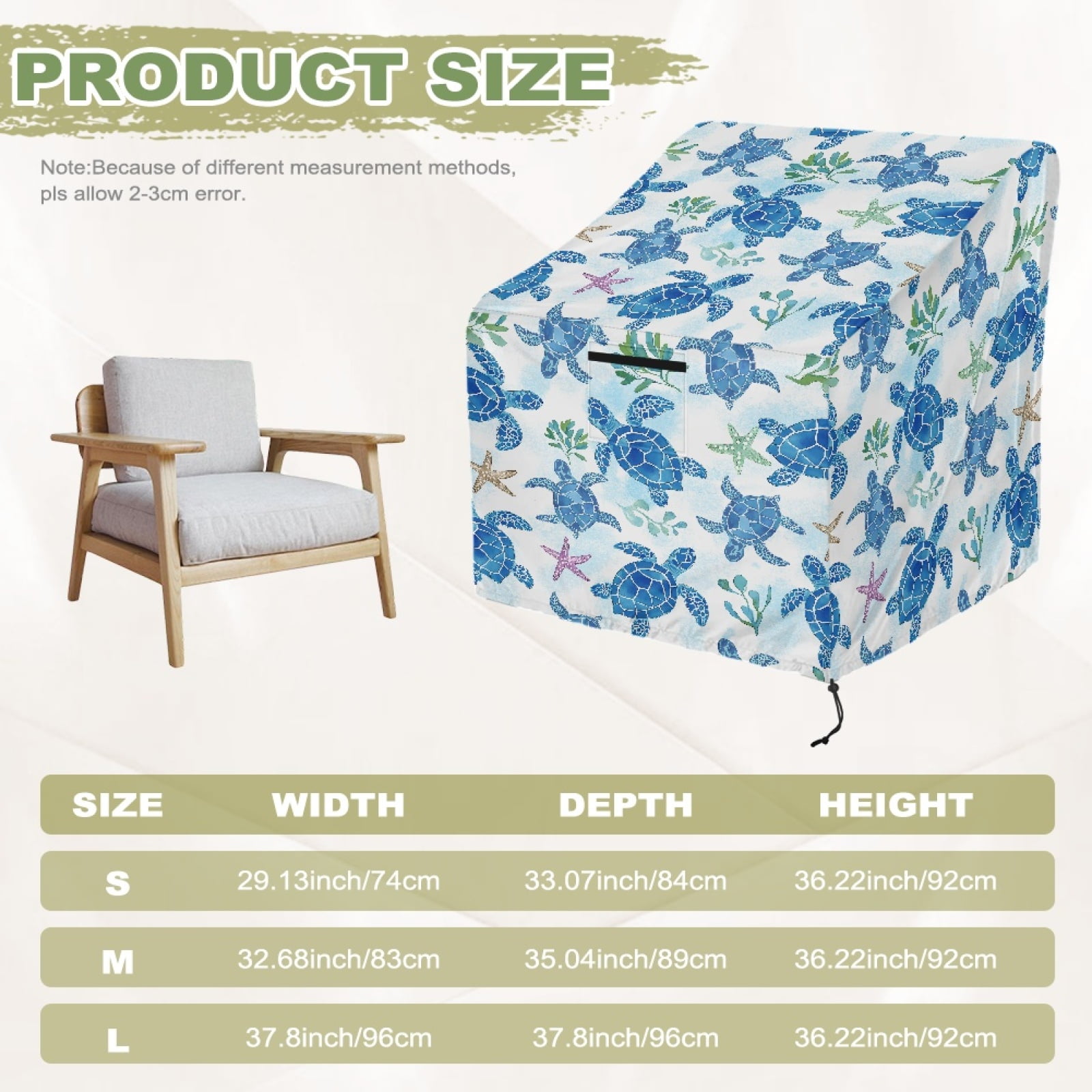 Renewold Outdoor Patio Chair Covers Dust Proof Water Resistant Swivel Lounge Chair Covers for 4-6 Stackable Dining Chairs Fits up to 29"W x 33"D x 36"H, Sea Turtle Starfish Blue