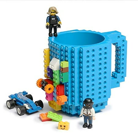 

Build-on Brick Coffee Mug Funny DIY Novelty Cup with Building Blocks Creative for Kids Men Women Xmas Birthday (Blue)