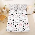 thumbnail image 5 of Homewish Happy Girly Halloween Ghost Queen Sheets,Pink Bow Dot Pattern Queen Sheet Sets,White Hot Pink Black,4-Piece,1 Flat Sheet,1 Fitted Sheet and 2 Pillowcases, 5 of 6
