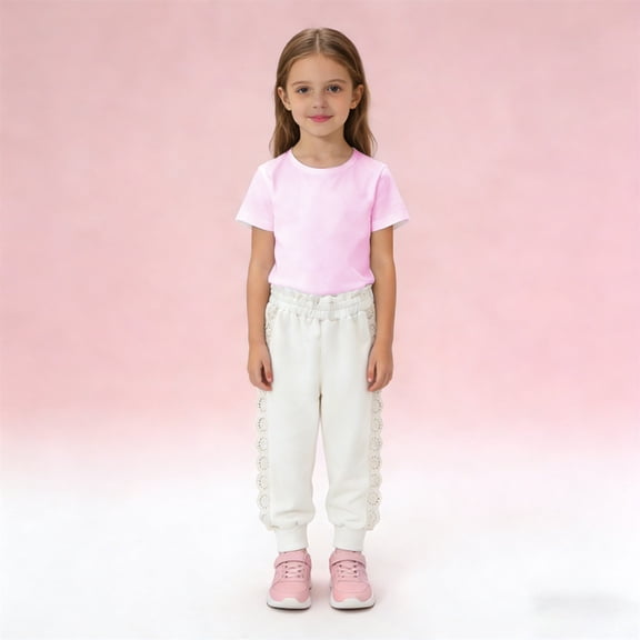 Toddler Girls Flared Leggings with Lace Casual Trousers Size 4-5T ,Beige