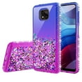thumbnail image 2 of Liquid Glitter Phone Case for Motorola Moto G Power 2021 Case Cover with [Tempered Glass Screen Protector] Shock Proof Bling Diamond for Girls Women - Purple/Blue, 2 of 4