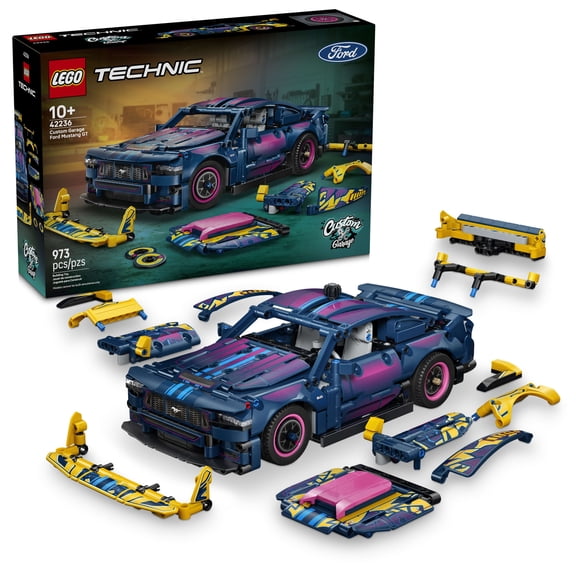 LEGO Technic Custom Garage Ford Mustang GT Car Toy - Building Toy for Boys & Girls, Ages 10 - Kids Bedroom Decor - Customizable Model Car with Realistic Details - Gift for Birthdays - 42236