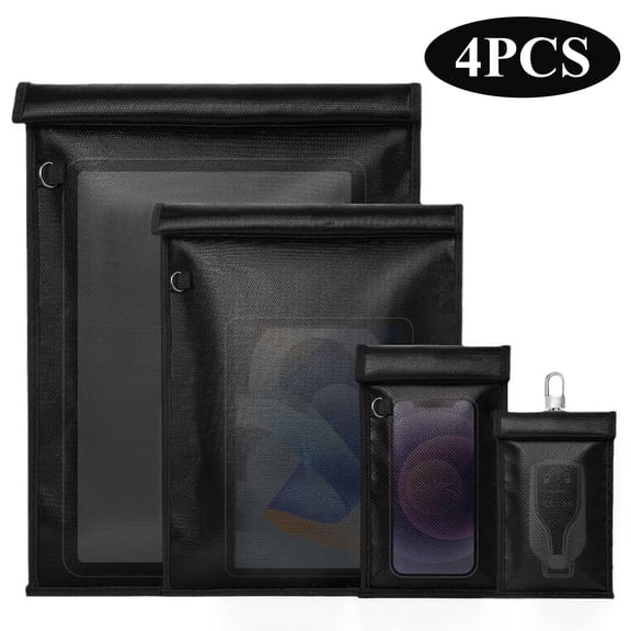 cyrico 4 Pack Faraday Bags, Large Faraday Bag for Laptops & Tablets & Phones & Car Keys, Anti-Tracking Faraday Cage, Faraday Key Fob Protector, Fireproof Waterproof EMP Bag RFID Signal Blocker Pouch