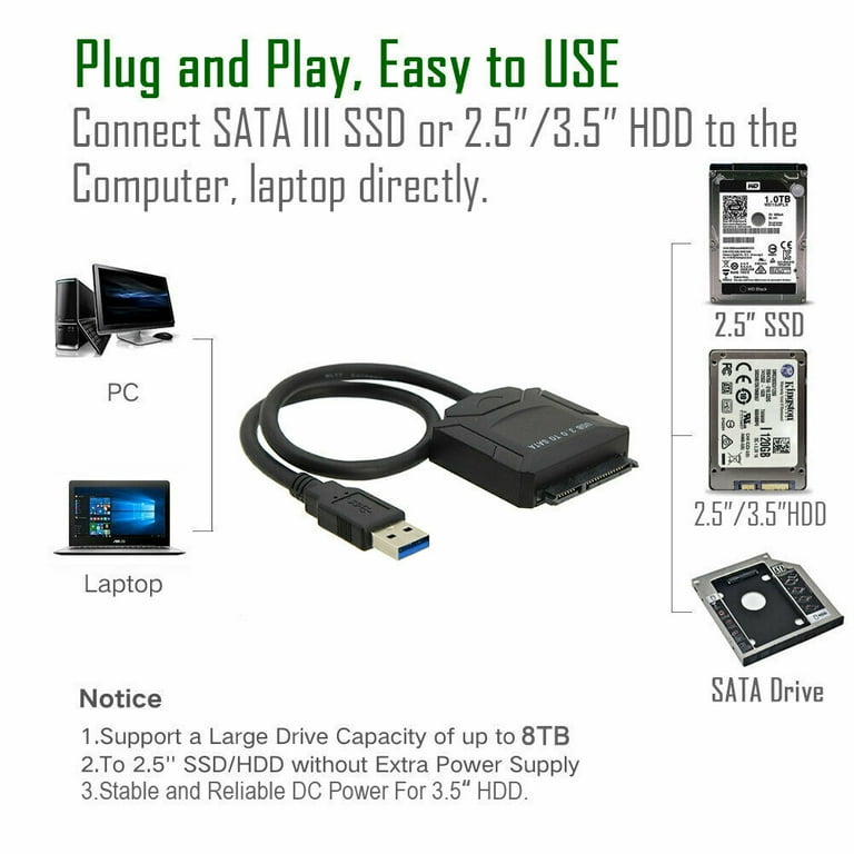 Black.Friday SATA to USB 3.0, SATA III Cable Hard Drive Adapter Converter  for Universal 2.5/3.5 SATA HDD/SSD Hard Drive Disk and SATA Optical 