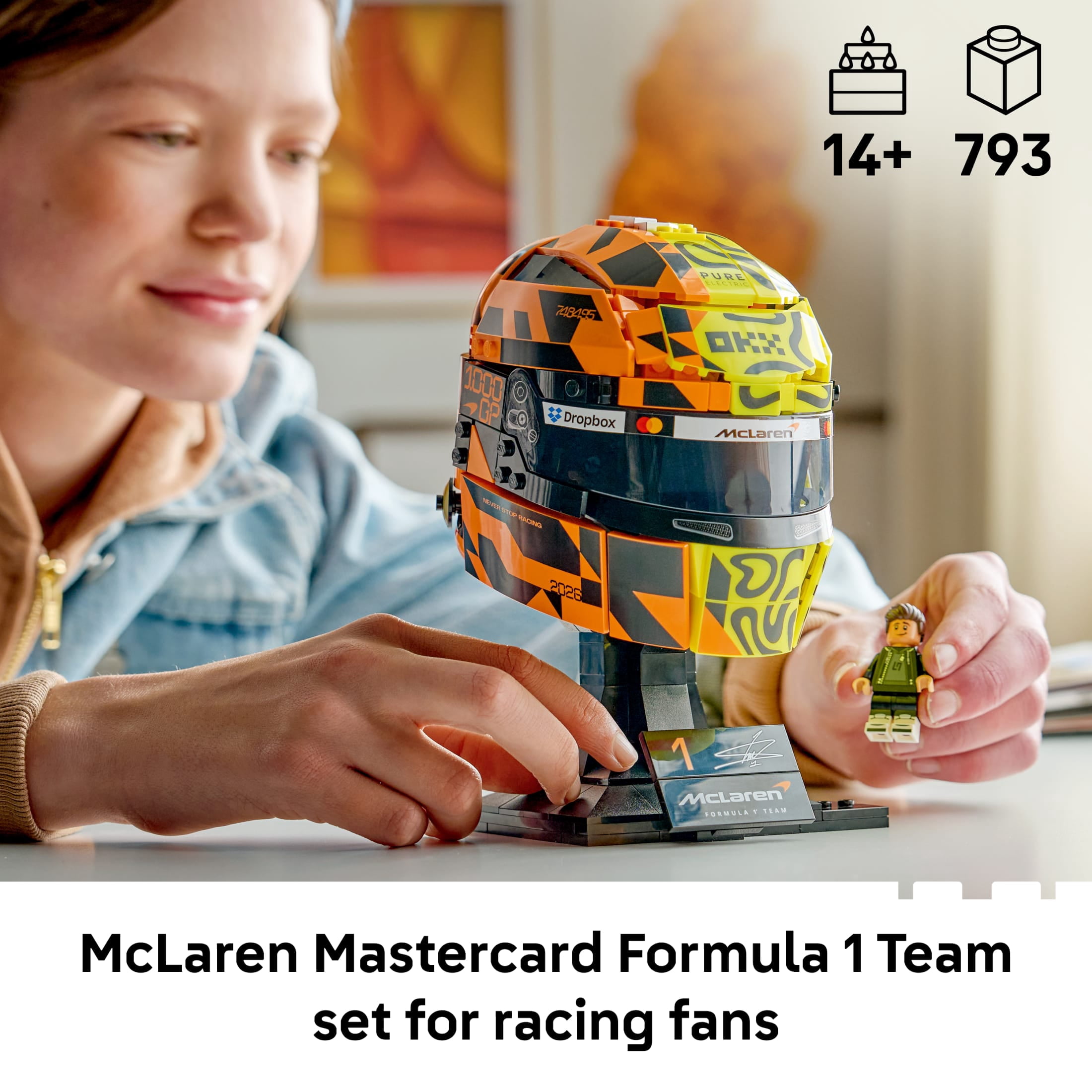 LEGO Editions McLaren Mastercard F1 Team Lando Norris Helmet - Building Set for Adults, Ages 18+ - F1 Bedroom, Office or Shelf Decor for Fans - Gift for Men & Women - 43023