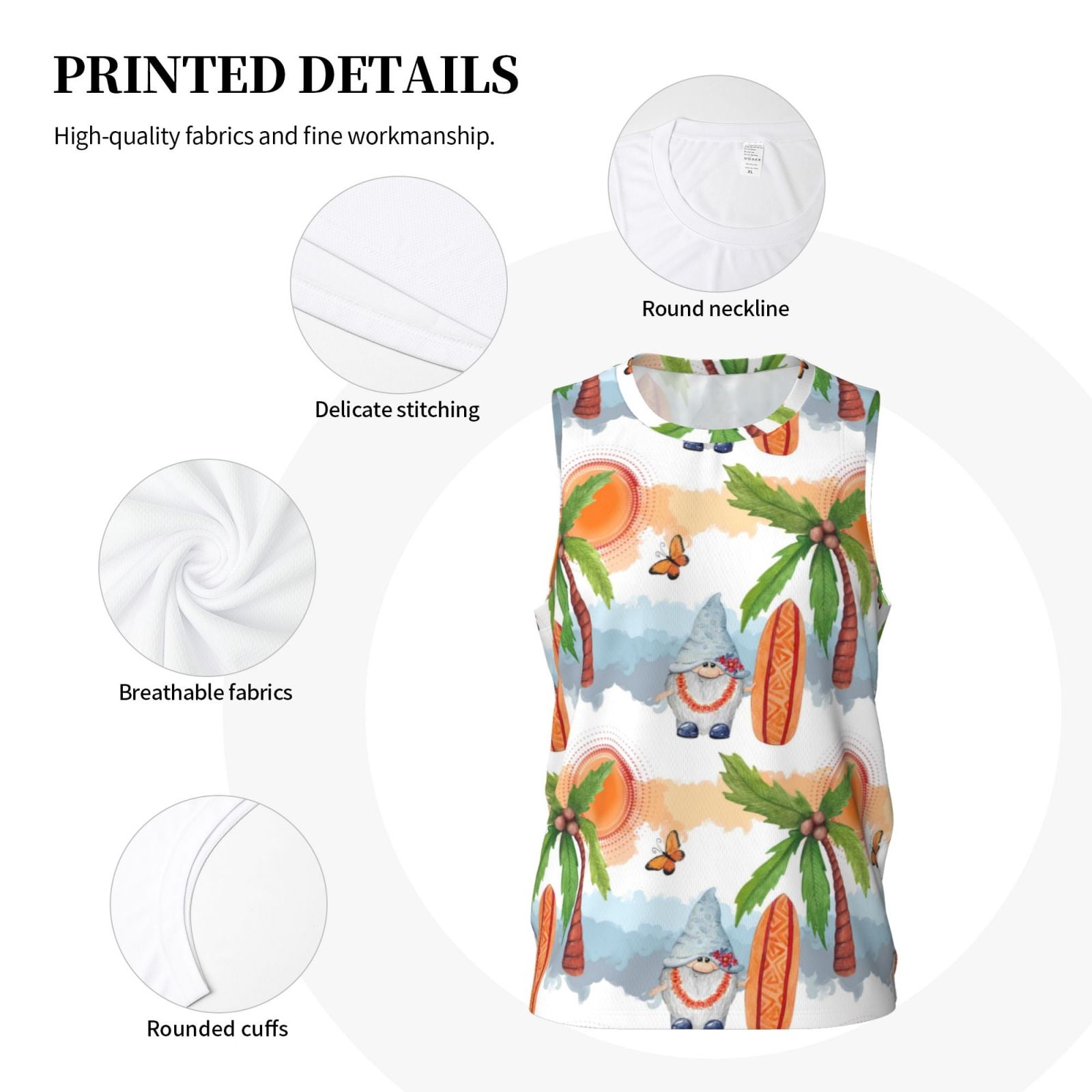 Xecao Gnome and Surfing print basketball shirt for both men and women, a unisex basketball jersey perfect for theme parties-4X-Large