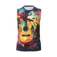 thumbnail image 6 of Lsque World Map Guitar Illustration Print Men's Cotton Blend Sleeveless Muscle Shirts (S-3XL)- Moisture Wicking, Odor Protection, UPF 30+,XX-Large, 6 of 8