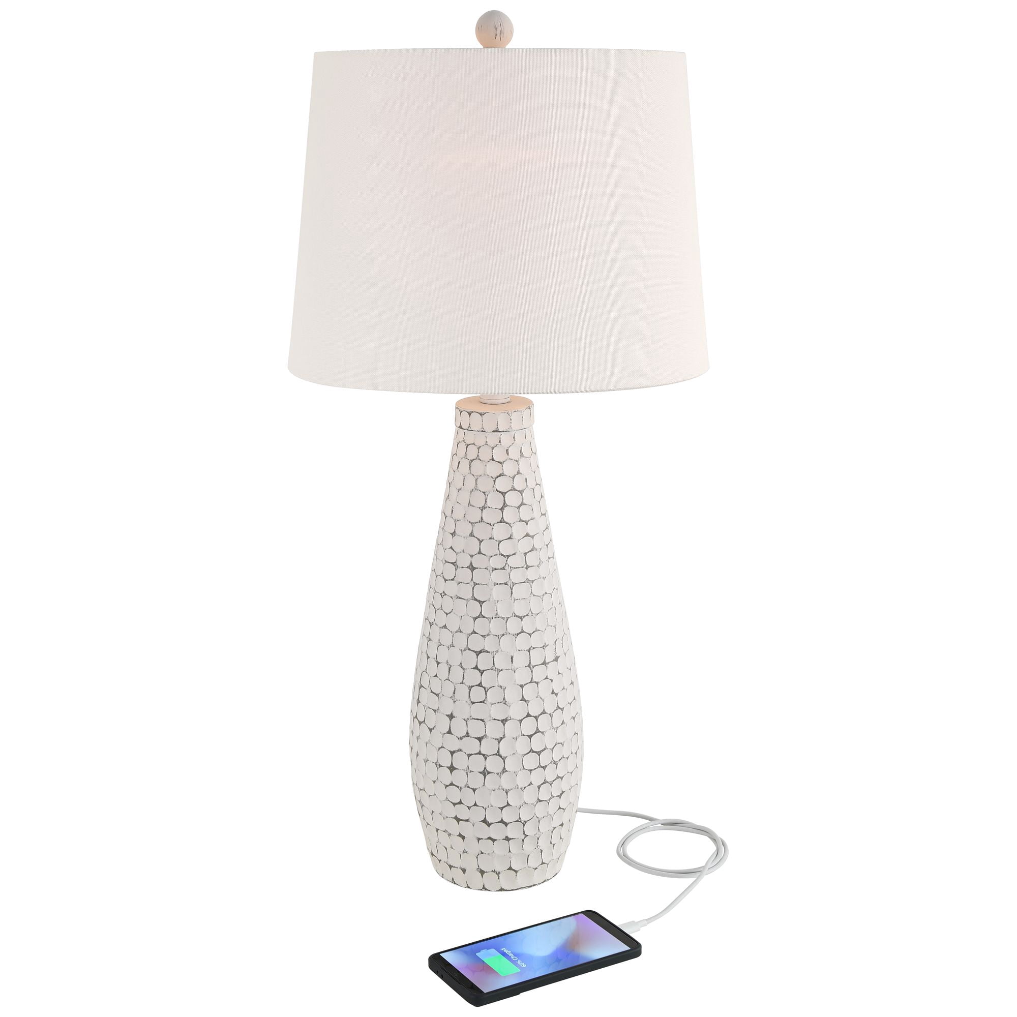 360 Lighting 29 1/2" Tall Modern Coastal End 3-Way Table Lamps Set of 2 USB Port Whitewash Ceramic White Shade Living Room Charging