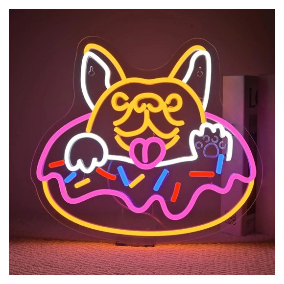 Letrero De Neón Con Forma De Donut De Perro Luz LED Regulable Para Tiendas Amantes De Los Perros Dormitorios Infantiles Cafeterías Decoración 36cmx32cm