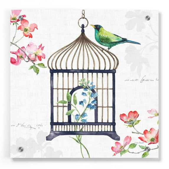 Epic Art 'Dogwood Garden VI Navy' by Lisa Audit, Acrylic Glass Wall Art, 36"x36"