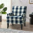 thumbnail image 4 of Upholstery Armchair Accent Chair Sofa Couch Wood Legs Nailhead Trim Home Living Room Bedroom Plaid White Blue, 4 of 11