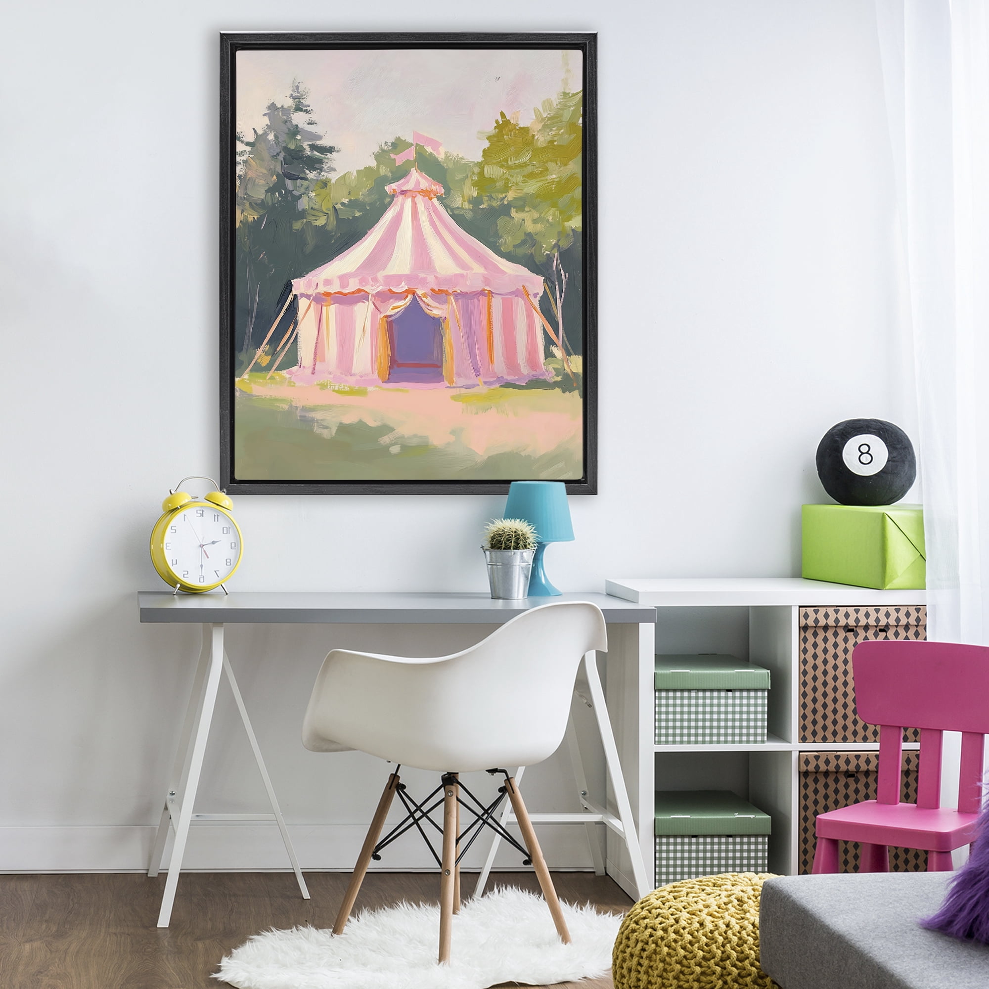 Stupell Industries Pink Circus Tent in Meadow Black Framed Floater Canvas Wall Art, design by The Prints Vibe