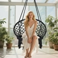 thumbnail image 4 of Hammock Chair, Macrame Hanging Indoor Swing Chairs with Hardware Kit,Adult Boho Swinging Swings for Outside,Patio,Balcony,Bedroom (Black (Pillows are not Included)), 4 of 16