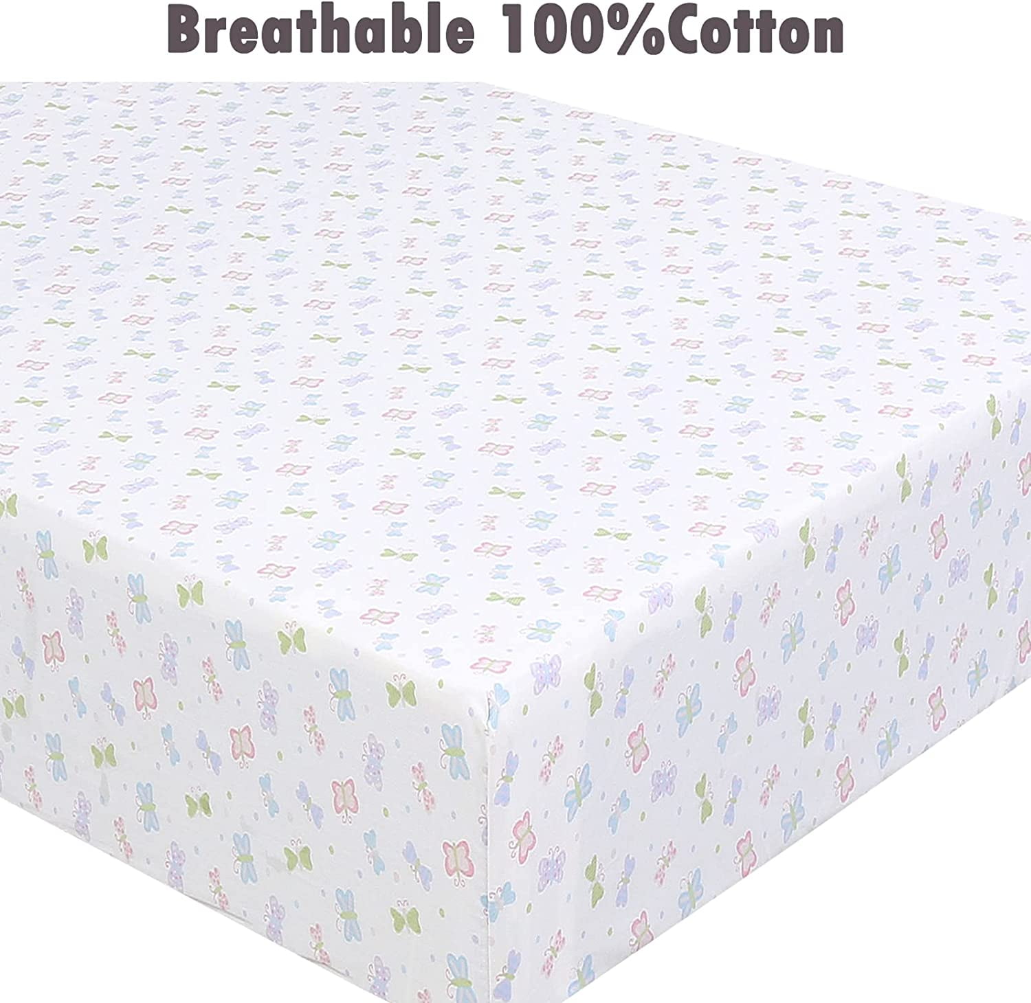 Danica 100% Cotton Fitted Baby Crib Sheet 3 Pack for baby Boys Girls |Standard Crib And Toddler Mattress Sheets | 28x52 Inch (3PK, Butterfly Garden)