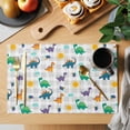 thumbnail image 2 of Cartoon Dinosaur Placemats Set of 6 Watercolor Funny Cute Dino Sun Grey Plaid Place Mats Indoor Wipeable Table Mats Washable Dining Table Placemats for Kitchen Holiday Party Home Decor 13x19 Inch, 2 of 9