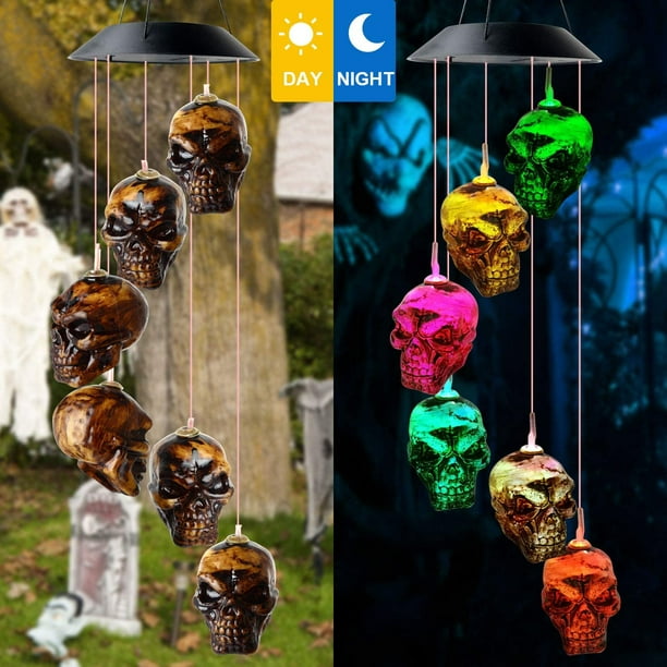 Skeleton Skull String Light Wind Chimes Skulls Solar Halloween