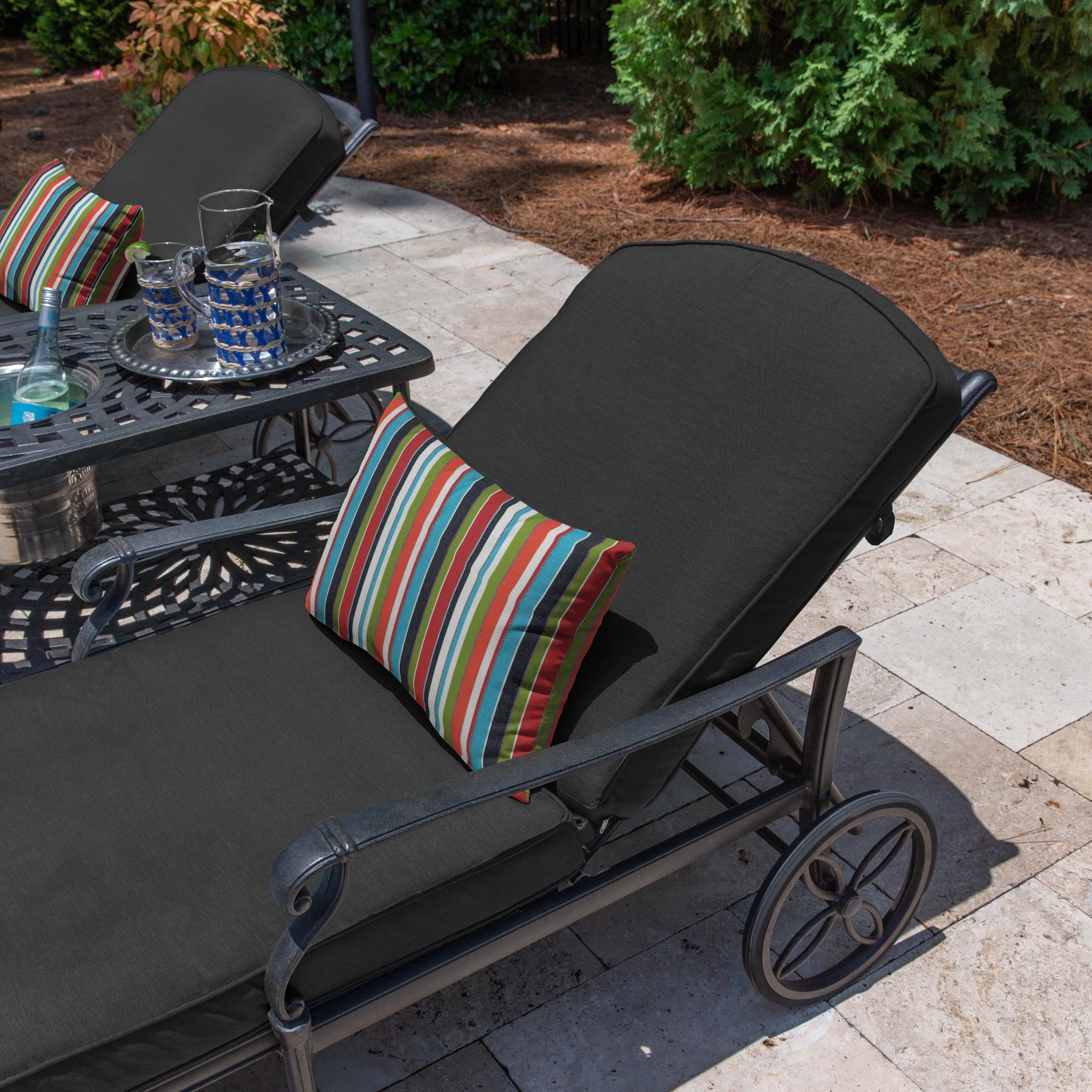 Casual Cushion Outdoor Lumbar Pillow, Striped Sunbrella Fade-Resistant for Patio Furniture & Porch Swings, 19"W x 12"L, 6" thick, Reversible, Carousel Confetti