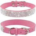 thumbnail image 1 of Dog collar with rhinestones, imitation leather, size XXS, pink, 1 of 4