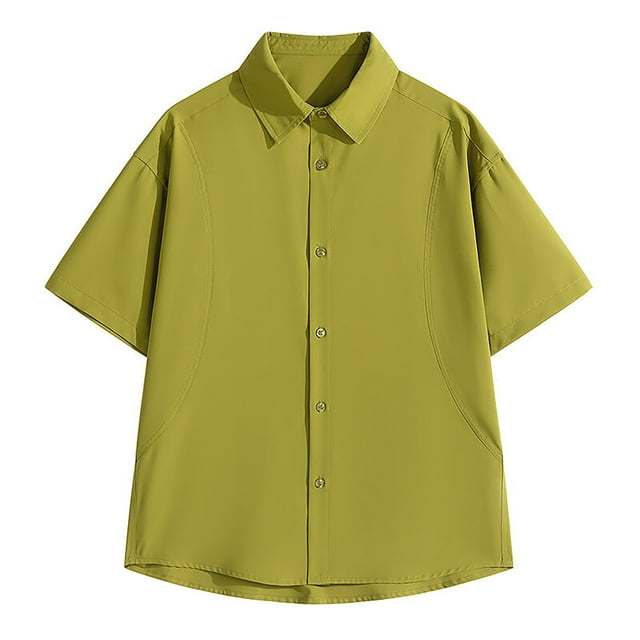 pstuiky camiseta de hombre, Camisa de manga larga vintage informal de color liso con solapa y botones para hombre ropa de hombre xl