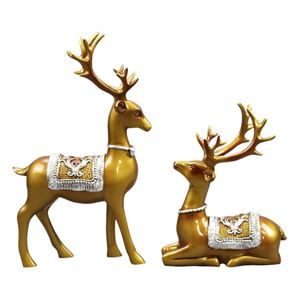 Decoración de escultura de 2 piezas - Decoración del hogar de estilo nórdico Oro Zulema Estatua de escultura de ciervos