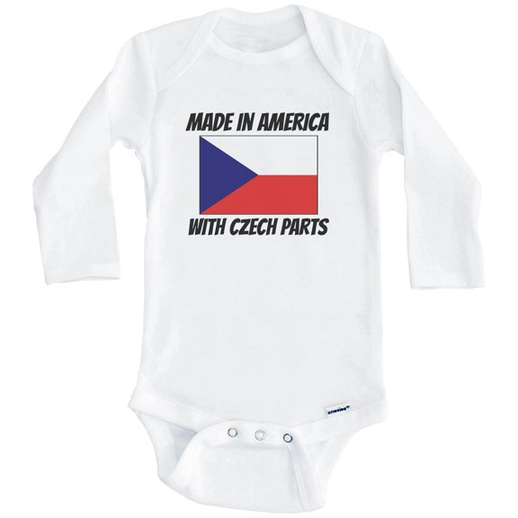 Made In America With Czech Parts Czech Republic Flag Funny One Piece Baby Bodysuit (Long Sleeve), 0-3 Months White
