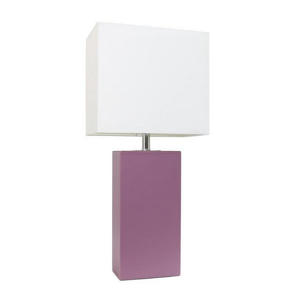 Elegant Designs Modern Leather Table Lamp with White Fabric Shade