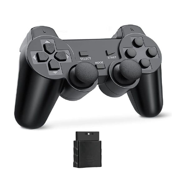 RetroFam - PS2 Controller Playstation 2 Wireless Controller - Black