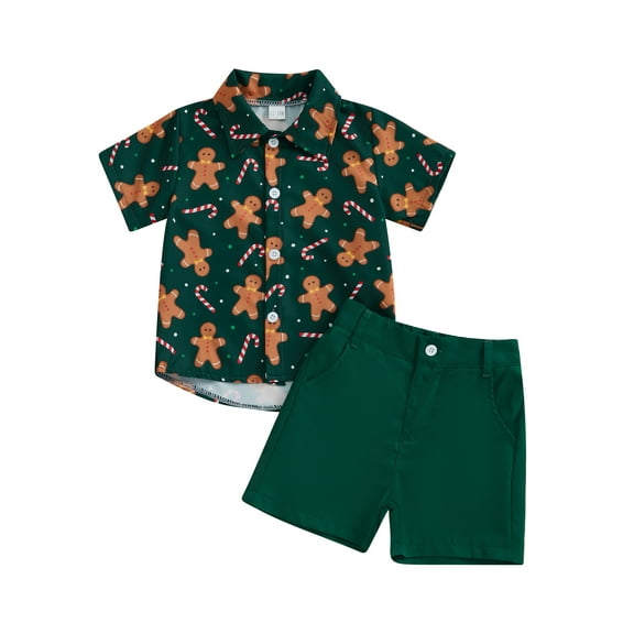 Todlder Kids Little Boy Christmas Clothing Set 12 18 24 Months 2T 3T 4T 5T Santa Button-up Short Sleeve Lapel Neck Shirt Tops Shorts Outfit