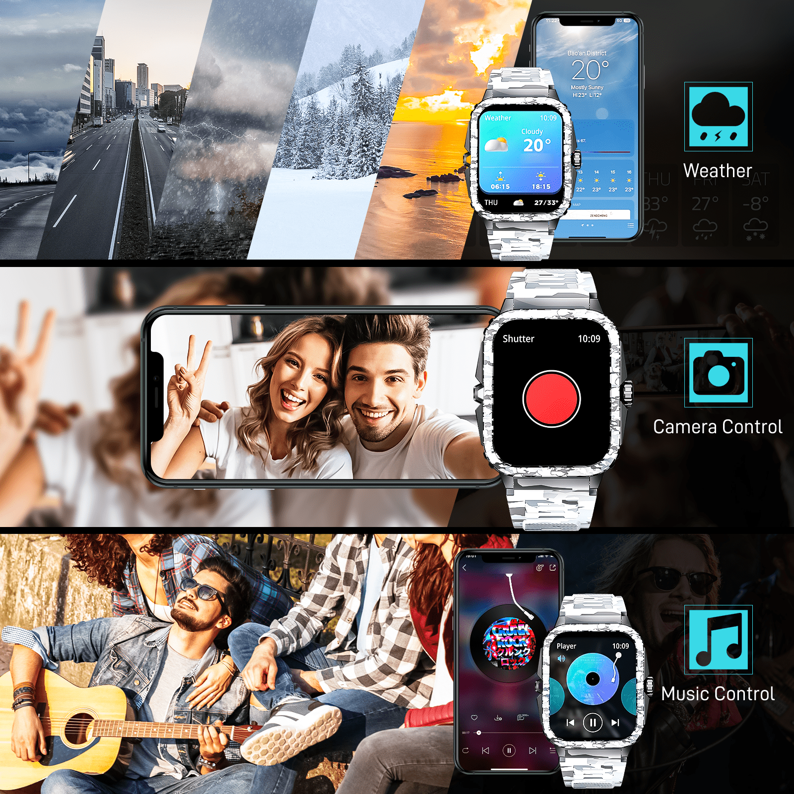 EIGIIS KT71 Smart Watch for Men, 1.96'' Big Screen 3ATM Waterproof Rugged Outdoor Smartwatch with Sports Swimming Watch for Android iOS, 1pc