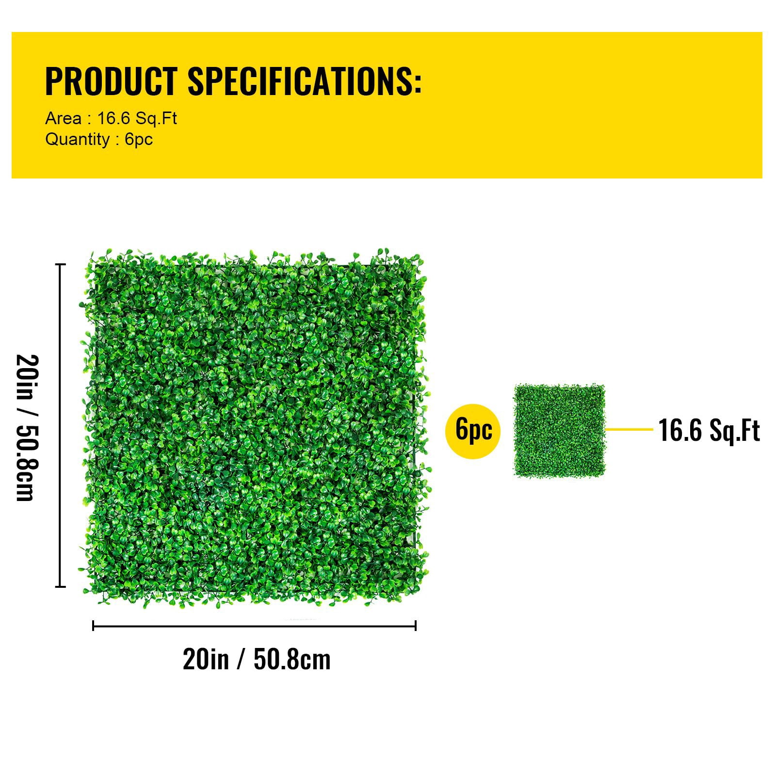 20''x20'' Artificial Boxwood Hedge Panels 6PCS, 1.6" Thick SGS Certified PE Green Grass Wall with Interlocking Connectors Zip Ties, Privacy Foliage Backdrop for Indoor Outdoor Garden Wedding Decor