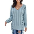 thumbnail image 3 of Asyoly Women Winter Side Weave Cable Knit Sweater V Neck Drop Shoulder Jumpers Tops, 3 of 10