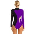 thumbnail image 6 of Aislor Women's Rhinestone Figure Skating Costume Sheer Mesh Long Sleeve Ballet Dance Gymnastics Leotard Black&Purple XXL, 6 of 7