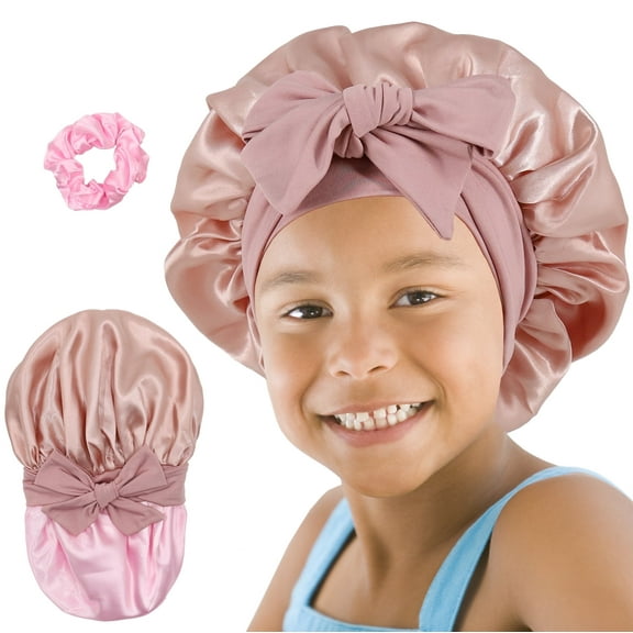 SENGTERM Kids Bonnet for Girls, Silk Bonnets for Kids Boys, Double Layer Reversible Satin Bonnet Sleep Cap for Child Curly Natural Hair(3-12Y)