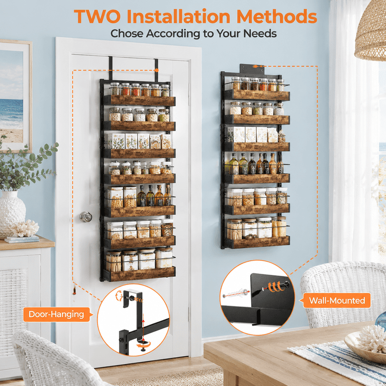 Storage Racks For Pantry BlackWood 6-tier Over Door or Wall Mount Spice Rack Pantry Storage ...