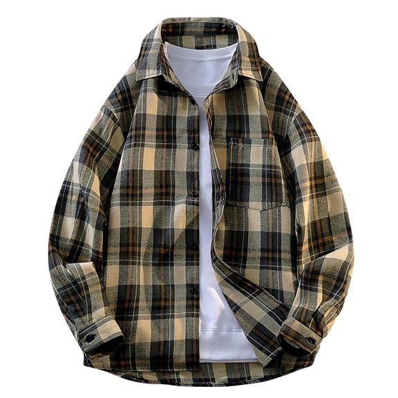LIaqionyy Big and Tall Shirt For Mens Long Sleeve Button down Plaid Casual Jacket Work Shirts with Pocket Fall Soft Outwear