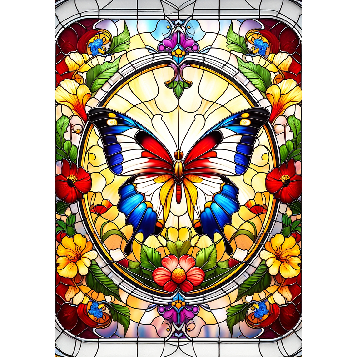 America Forever Stained Glass Butterfly House Flag, 28 x 40 inch Double Sided, Spring Summer Floral Decorative Seasonal Outdoor Decor, Holiday Outside Decorations Yard Flag