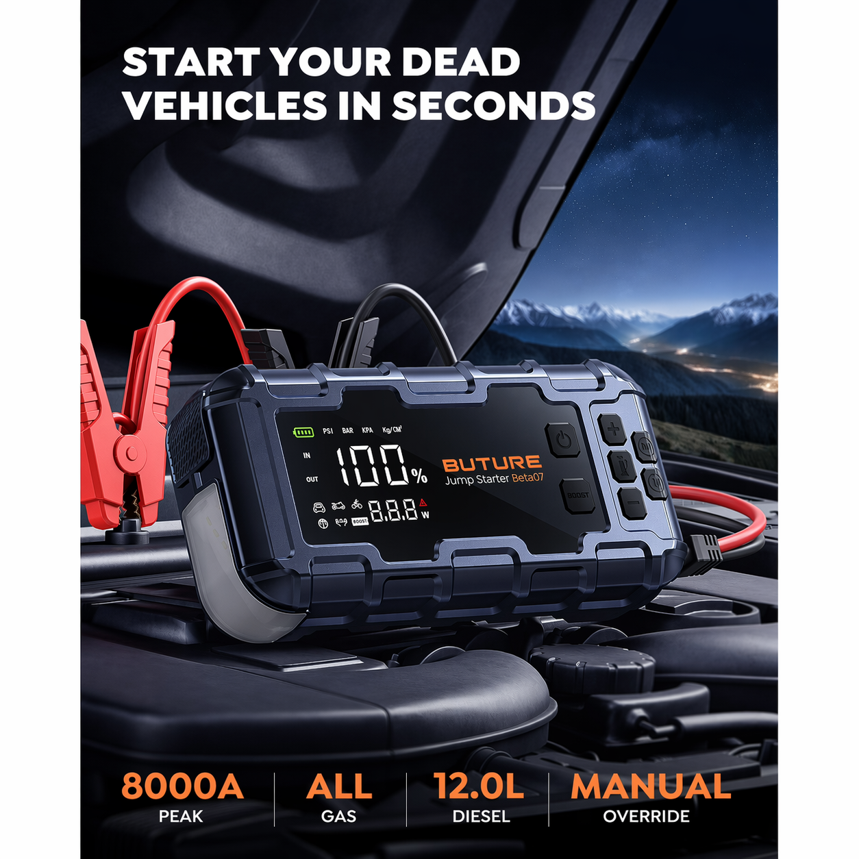 BUTURE 8000A Jump Starter with Air Compressor, 160 PSI photo 2