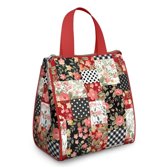 Pioneer Flower Floral Print Pattern Insulated Lunch Bag for Women & Adults,Large Portable Soft Cooler Lunch Bag,Thermal Food Storage Tote with Pearl Cotton,8.66L,8.75x5.75x9.5 Inch