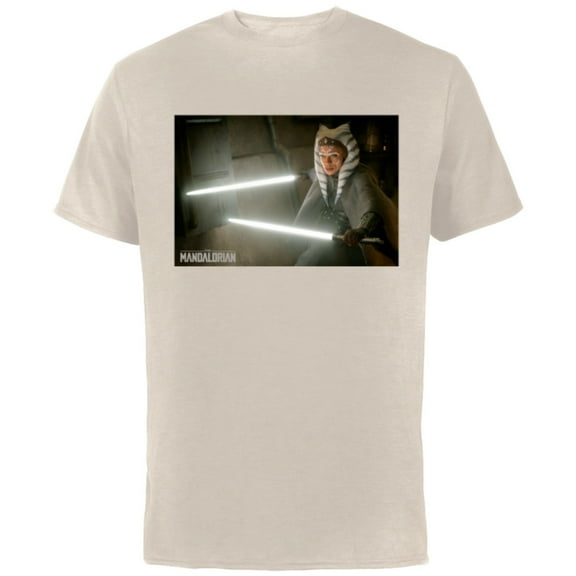 Star Wars The Mandalorian Ahsoka Tano Lightsaber Battle - Short Sleeve Cotton T-Shirt for Adults - Customized-Natural