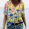 thumbnail image 2 of Women's Casual Painting Printed Shirt Landscape Floral Loose Fit Tops Summer V-Neck Short Sleeved Retro T-Shirts, 2 of 2