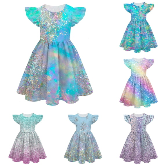 LIIPEE Girls Summer Bright Graphic Dress Kids Sleeveless Fly Sleeve Cute Comfortable Princess Dress With Ruffle Hem,12-13 Years