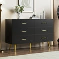 thumbnail image 4 of Black Dresser for Bedroom, 6 Drawer Dresser with Wide Drawers and Gold Metal Handles, Wood Dressers & Chest of Hallway, Entryway, Bedroom, 4 of 14