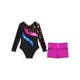 thumbnail image 3 of vastwit Girls Gymnastics Leotard with Shorts Active Clothes Set Metallic Ballet Dance Sports Outfits Star Black 6, 3 of 7