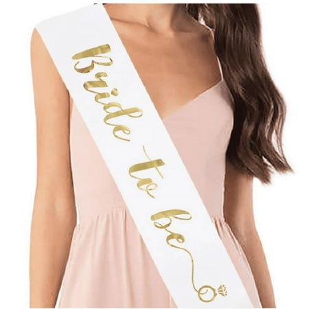 Bride to Be Sash Bridal Party Favor Bachelorette Party Sash Bride Ribbon - White with Gold Print
