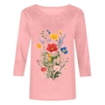 thumbnail image 4 of CYMMPU Loose Fit Round Neck Tunic Tops Fall Fashion Shirts 3/4 Sleeve Blouses for Women Dressy Casual Spring Tops Flower Pattern Lightweight Basic T-Shirts Pink M, 4 of 4