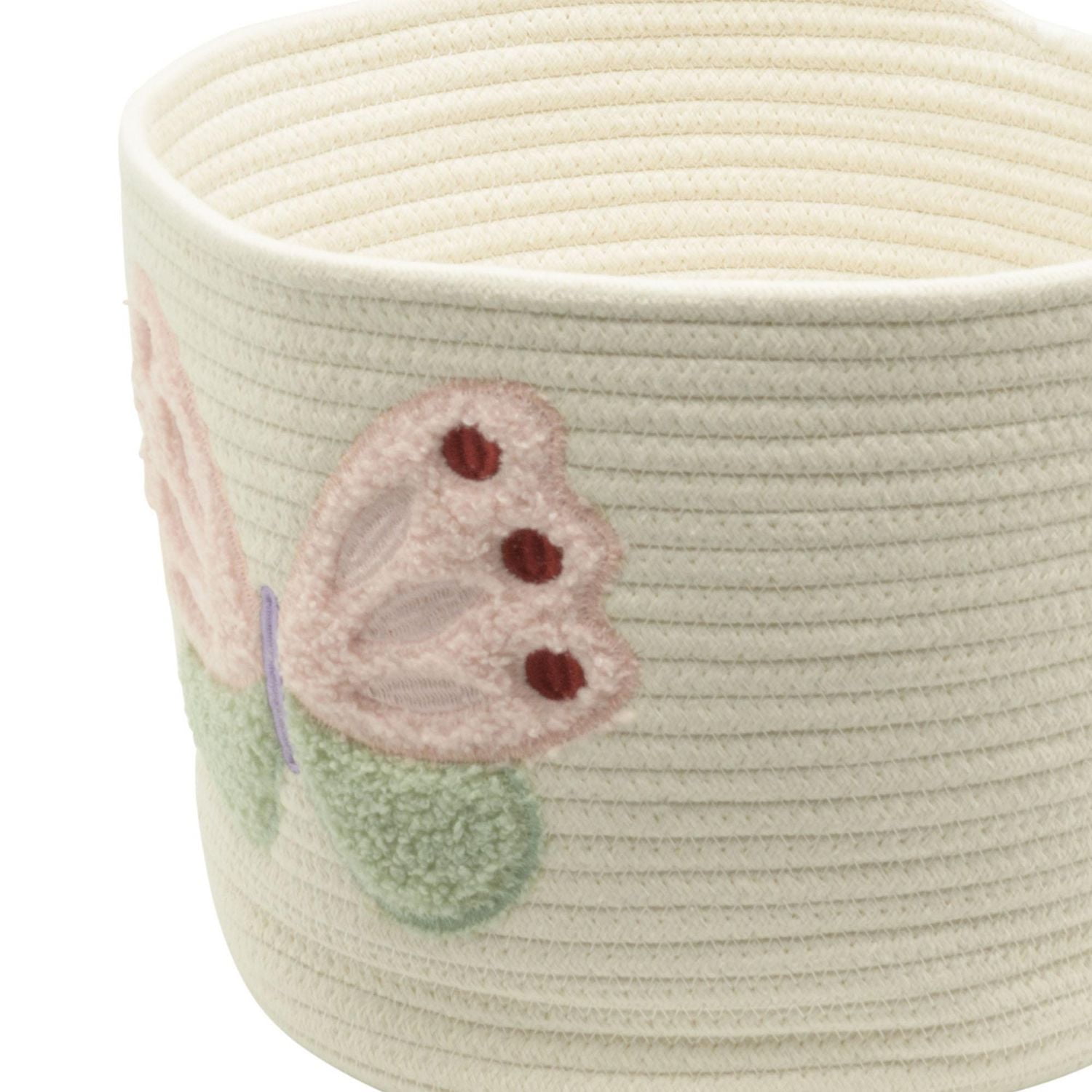 Cotton Rope Storage Basket with Boucle Butterfly Patch, Ivory