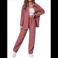 thumbnail image 2 of Conjunto de Dos Piezas de Punto para Mujer: Chaqueta de Larga con Botones y Pantalón Recto. Sandía Roja S, 2 of 7