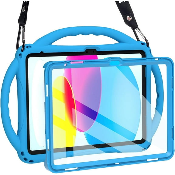 Kids-Friendly Silicone Case with Built-in Screen Protector for 11" iPad 11th Gen 2025 (A16) & 10.9" iPad 10th Gen 2022 (Blue)