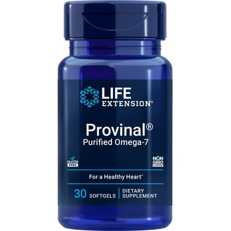Life Extension Provinal Purified Omega-7, palmitoleic Acid derived from Highly Concentrated Marine Oil, Cholesterol, triglycerides & Heart Health Support, Gluten-Free, Non-GMO, 30 softgels